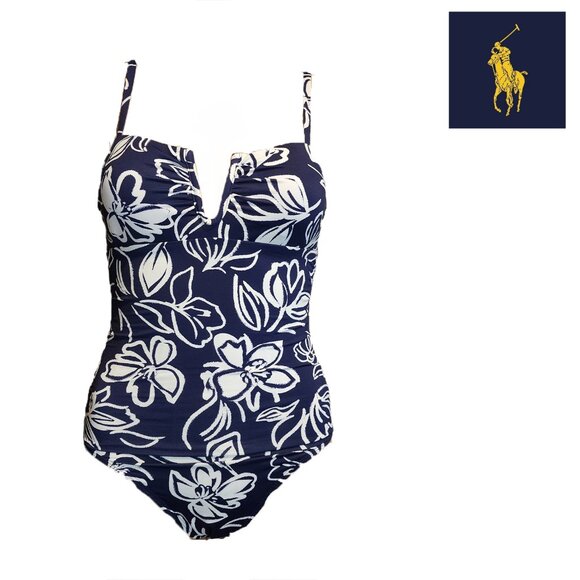 Lauren Ralph Lauren Allora Floral U Wire Swimsuit NWOT Navy Size 8 - Picture 1 of 9